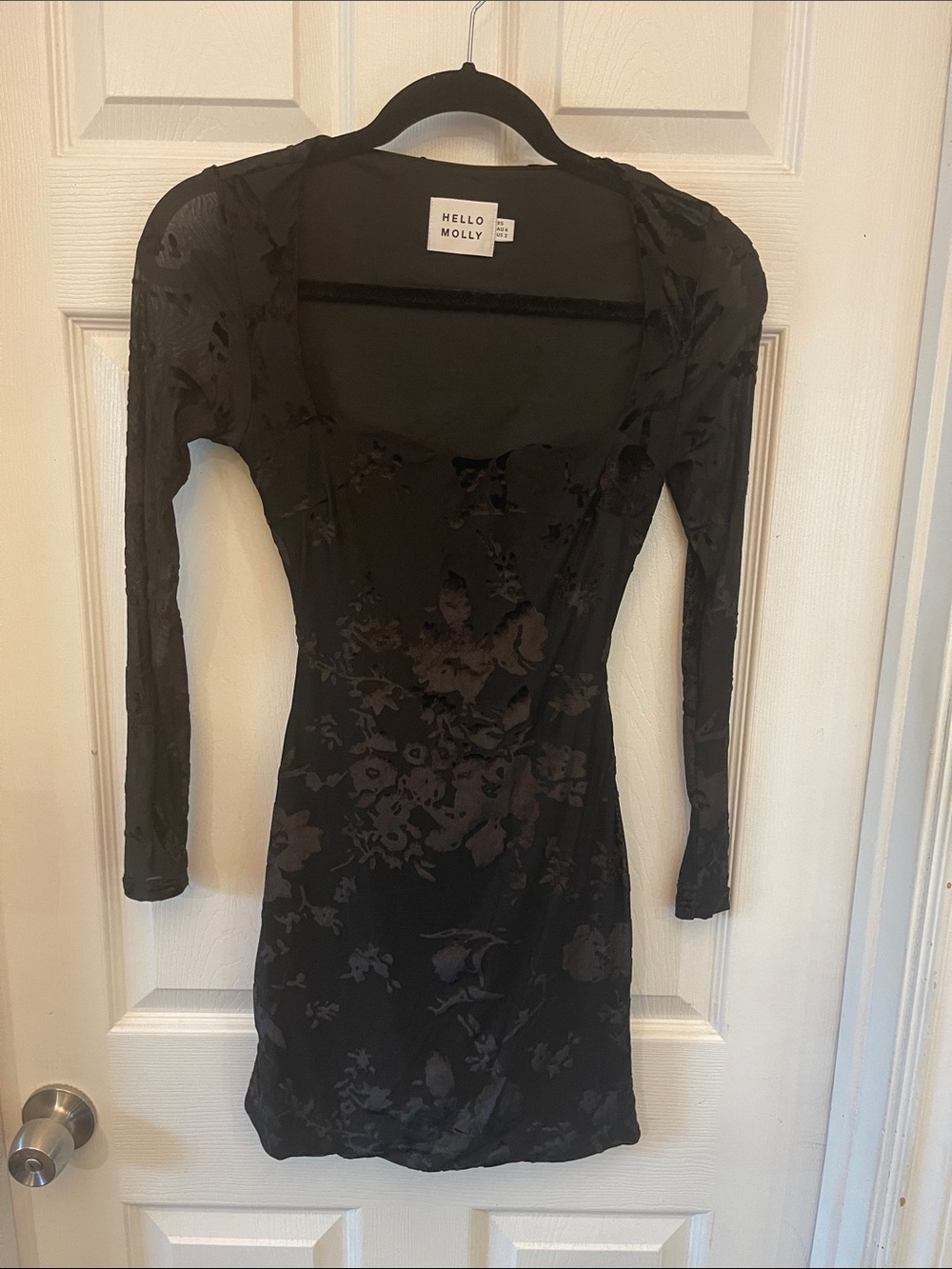 Hello Molly Black Velvet Burnout Long Sleeve cut out back Mini Dress Homecoming